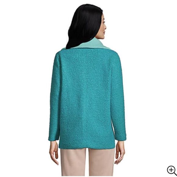 EXCELLENT CONDITION WOMEN’S MEDIUM PETITE PEACOCK TEAL BOUCLE 1/4 ZIP JACKET - Picture 6 of 10